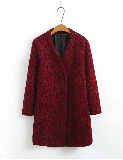 Fashion Claret-red Pure Color Decorated Coat