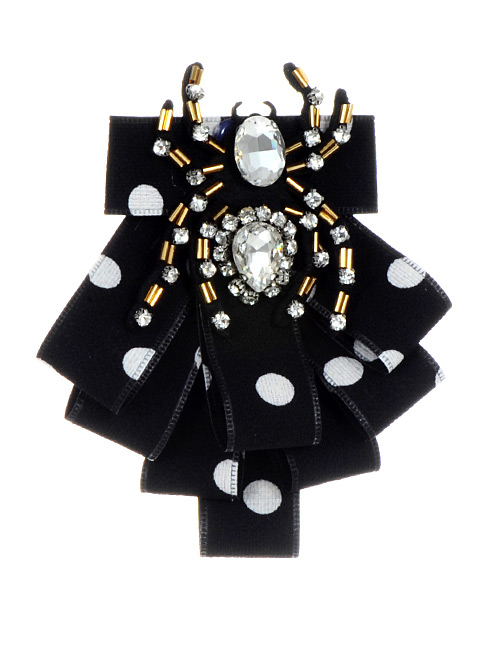 Elegant Black+white Spider Shape Decorated Brooch