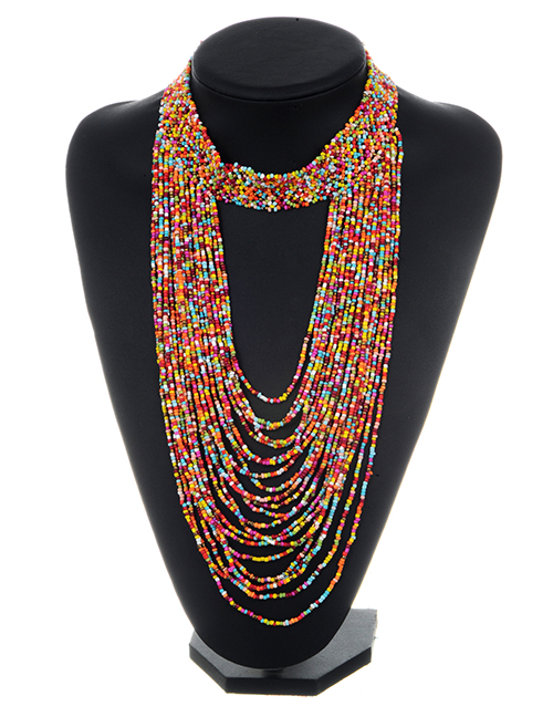 Fashion Orange+red Bead Decorated Necklace