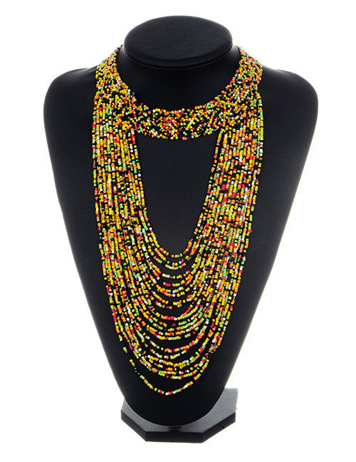 Fashion Yellow+black Bead Decorated Necklace