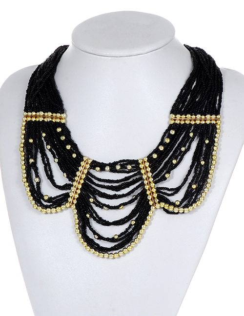Fashion Black Bead Decorated Necklace