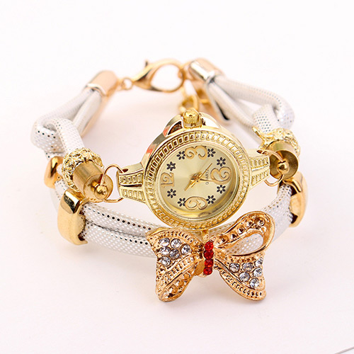 Elegant White Bowknot Shape Decorated Watch