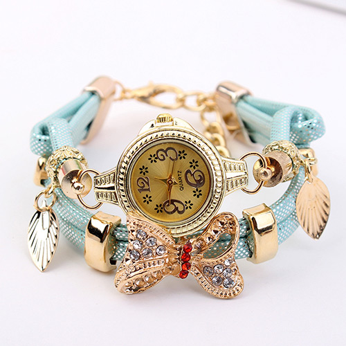 Elegant Light Blue Bowknot Shape Decorated Watch