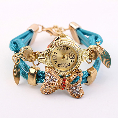 Elegant Blue Bowknot Shape Decorated Watch