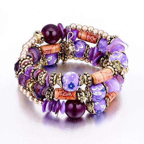 Vintage Purple Beads Decorated Multi-layer Bracelet