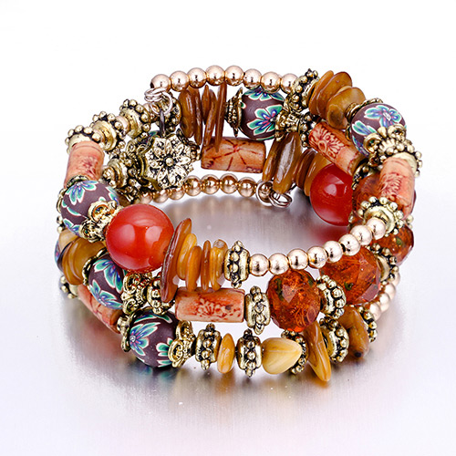 Vintage Orange Beads Decorated Multi-layer Bracelet