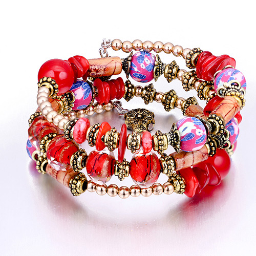 Vintage Red Beads Decorated Multi-layer Bracelet