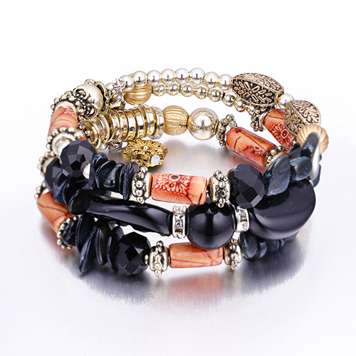 Vintage Black Beads Decorated Multi-layer Bracelet