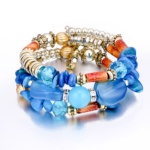 Vintage Blue Beads Decorated Multi-layer Bracelet