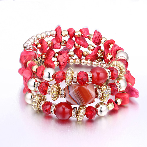 Vintage Red Beads Decorated Multi-layer Bracelet