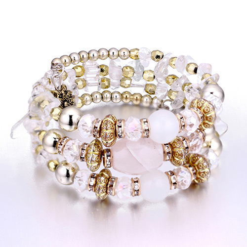 Vintage White Beads Decorated Multi-layer Bracelet
