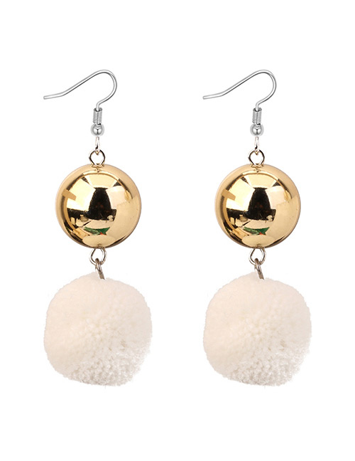 Elegant White Fuzzy Ball Decorated Pom Earrings