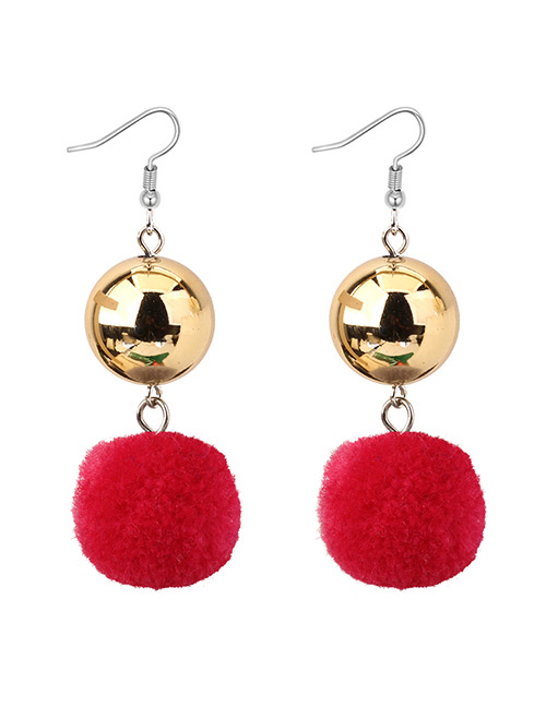 Elegant Red Fuzzy Ball Decorated Pom Earrings