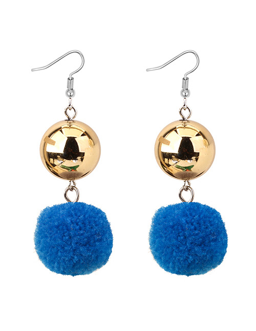 Elegant Blue Fuzzy Ball Decorated Pom Earrings