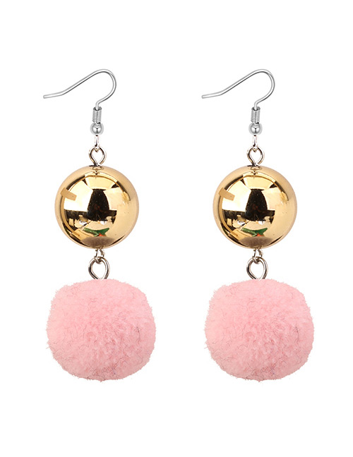 Elegant Pink Fuzzy Ball Decorated Pom Earrings
