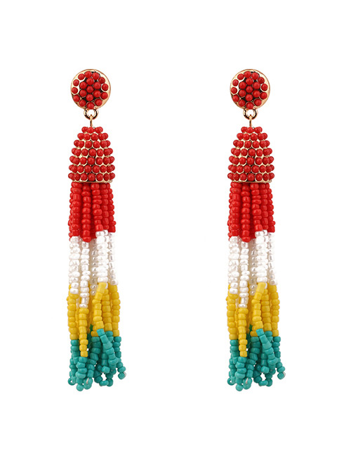 Bohemia Red Color-matching Decorated Tassel Earrings