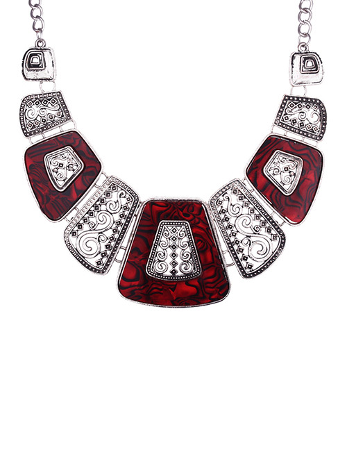 Exaggerated Red Square Shape Decorated Necklace