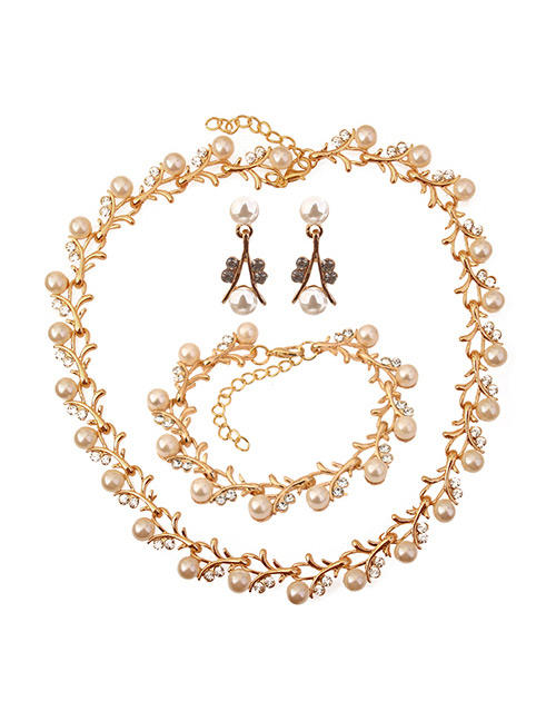 Elegant Gold Color Round Shape Decorated Jewelry Sets