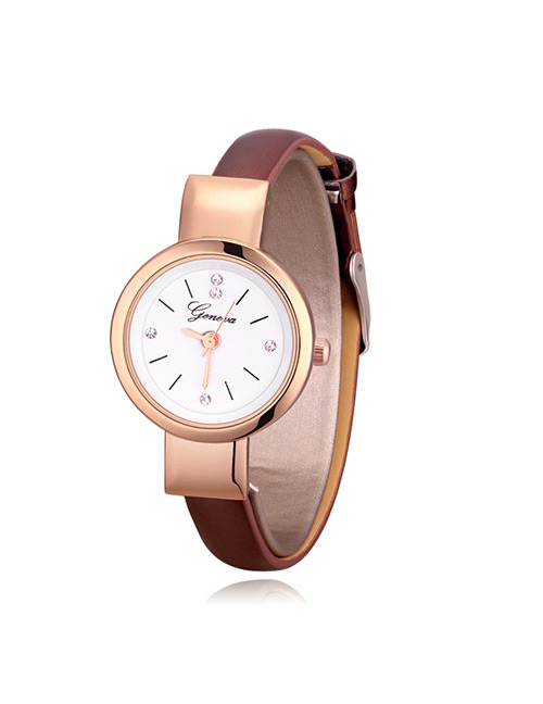 Elegant Coffee Round Shape Dial Design Watch