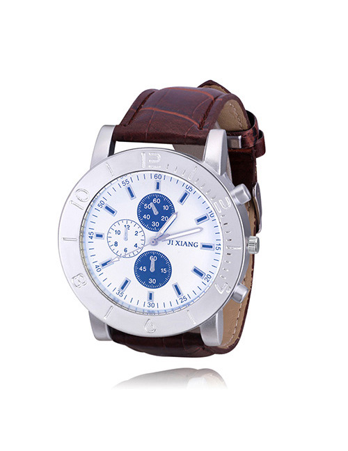 Elegant Brown Three Dials Pattern Decorated Sports Watch
