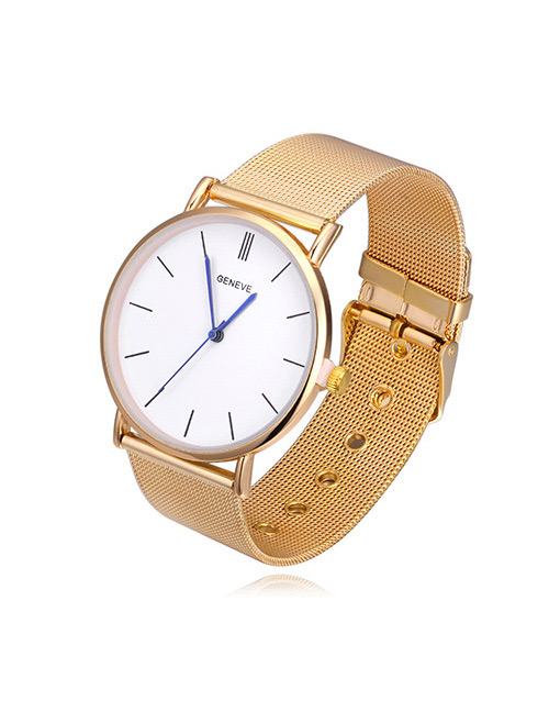 Fashion Gold Color Pure Color Decorated Round Dial Watch
