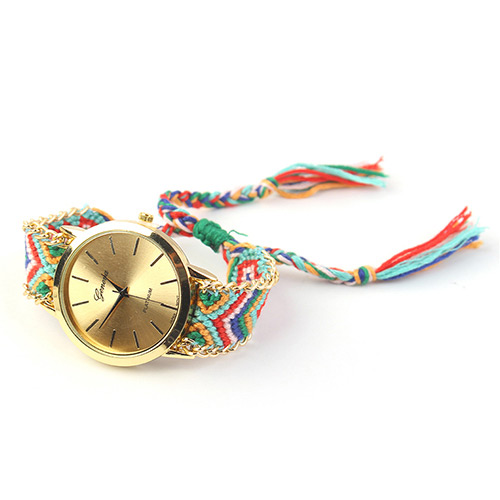 Trendy Multi-color Tree Pattern Decorated Hand-woven Design Watch