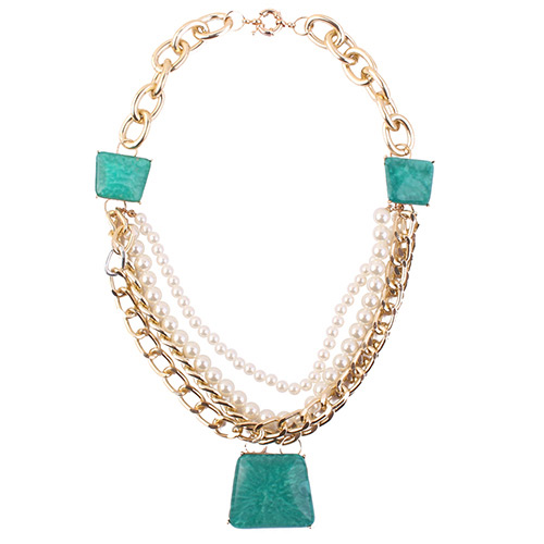 Fashion Green Trapezoid Shape Decorated Pearls Necklace