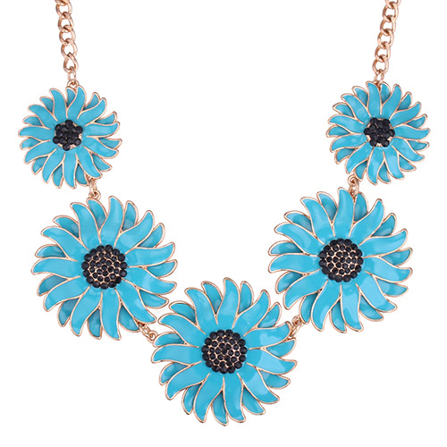 Fashion Blue Daisy Shape Decorated Pure Color Necklace
