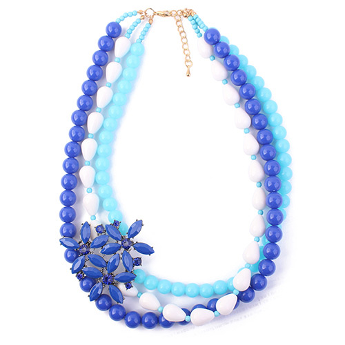 Fashion Blue Flower Decorated Multi-layer Necklace