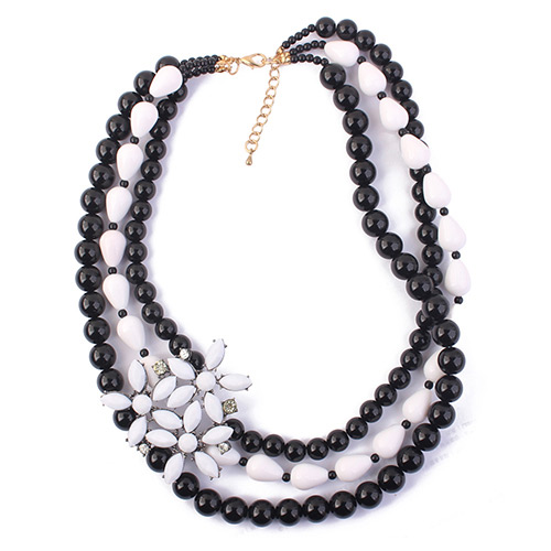 Fashion Black Flower Decorated Multi-layer Necklace