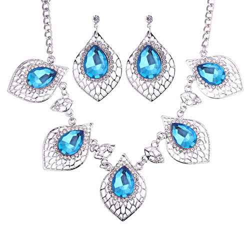 Fashion Blue Diamond Decorated Hollow Out Jewelry Sets