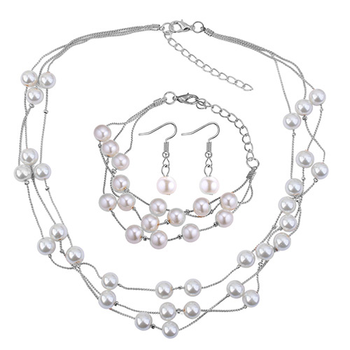 Fashion White Pearls Decorated Multi-layer Jewelry Sets
