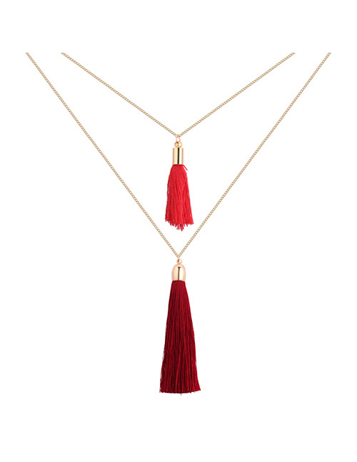 Fashion Red Tassel Decorated Necklace
