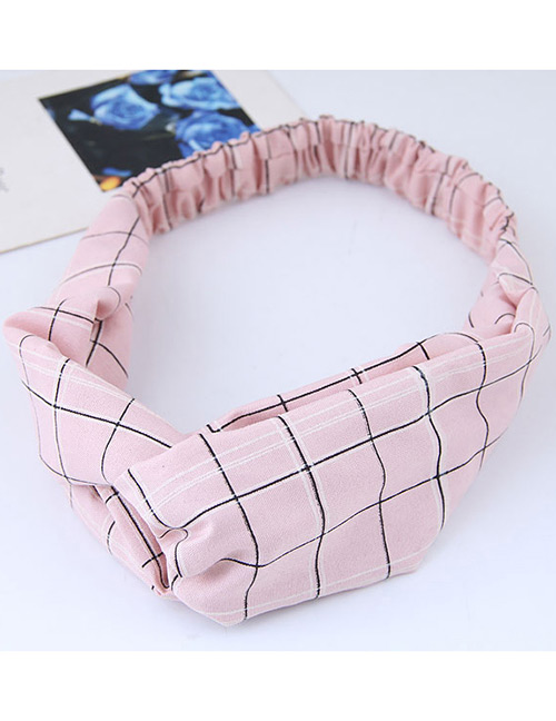 Sweet Pink Grid Pattern Decorated Hair Band