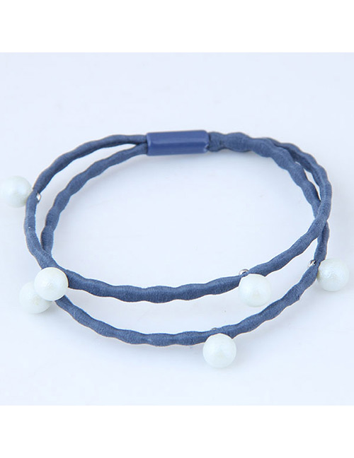Sweet Dark Blue Pearls Decorated Double Layer Hair Band