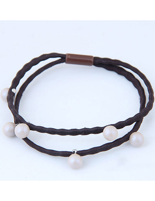 Sweet Coffee Pearls Decorated Double Layer Hair Band
