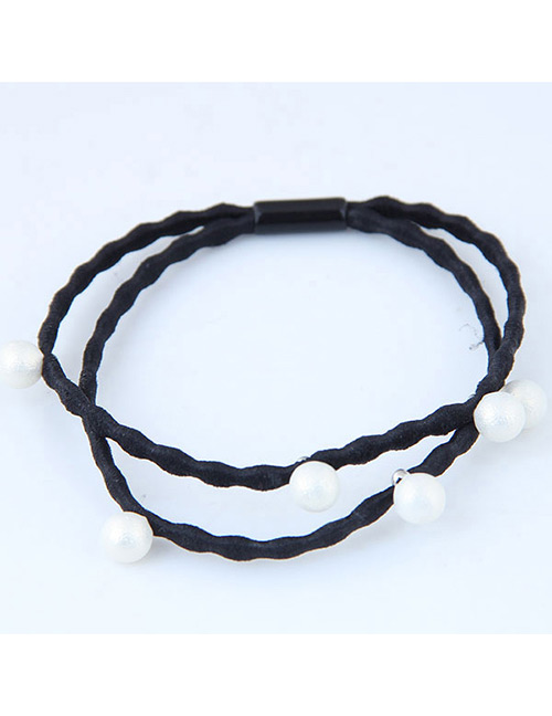 Sweet Black Pearls Decorated Double Layer Hair Band