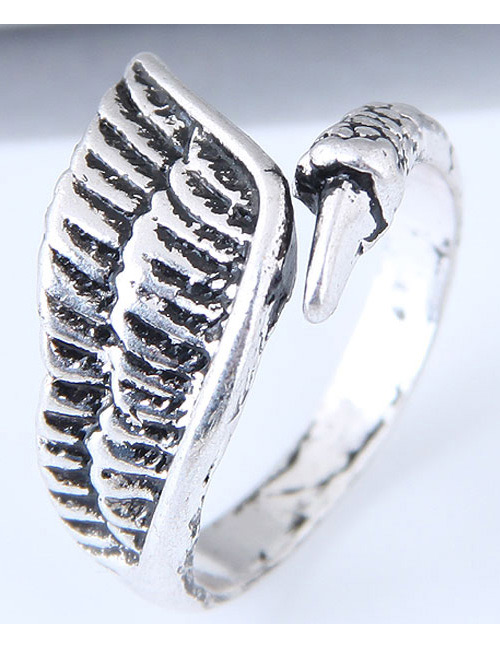 Vintage Antique Silver Wings Shape Design Opening Ring