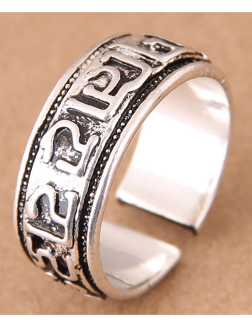 Vintage Antique Silver Letter Pattern Decorated Opening Ring