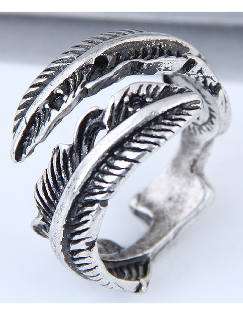 Vintage Antique Silver Leaf Shape Design Opening Ring