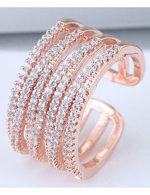 Fashion Rose Gold Multi Layer Design Opening Ring