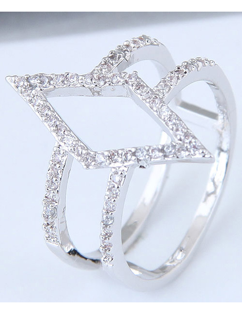 Fashion Silver Color Rhombus Shape Decorated Ring