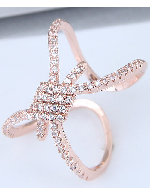 Fashion Rose Gold Full Diamond Design Opening Ring