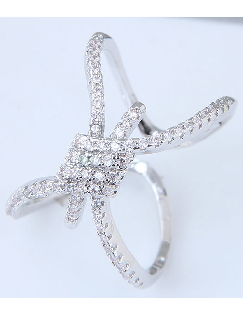 Fashion Silver Color Full Diamond Design Opening Ring