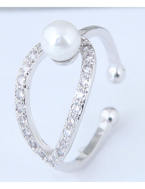 Fashion Silver Color Pearl&diamond Deocrated Opening Ring