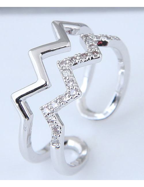 Fashion Silver Color Wave Shape Design Opening Ring