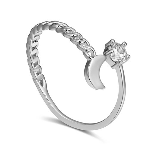 Fashion Silver Color Moon Shape Deocrated Ring