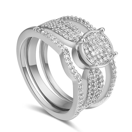Fashion Silver Color Full Diamond Design Multi-layer Ring