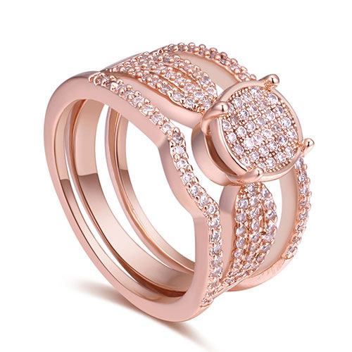 Fashion Rose Gold Full Diamond Design Multi-layer Ring