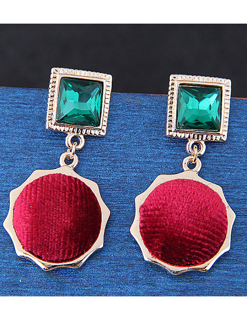 Fashion Red+green Square Shape Decorated Earrings